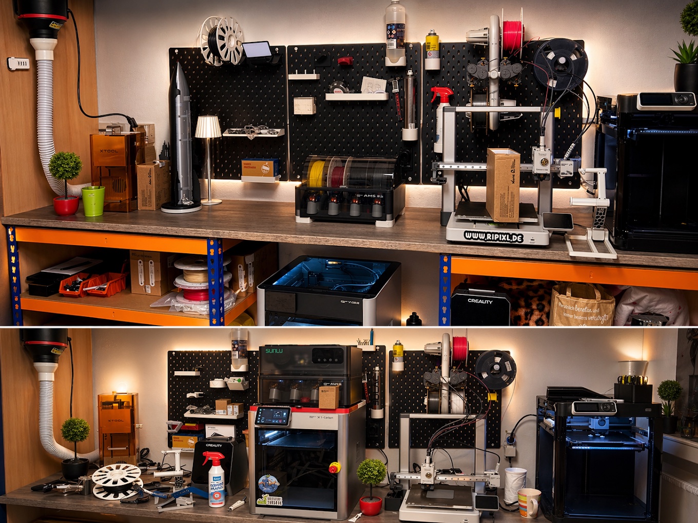 RiPixL Werkstatt in Senftenberg: xTool Laser, Bambu X1-Carbon, Creality, AMS — www.RIPIXL.DE